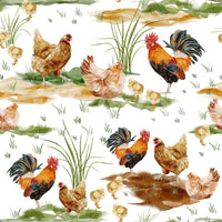 Unique kitchen wall covering, lively chicken motif, Watercolor Chicken Coop.
