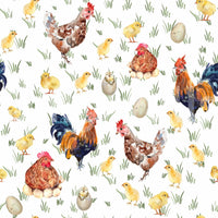 Watercolor Chicken Coop mural displays hen sitting on eggs.
