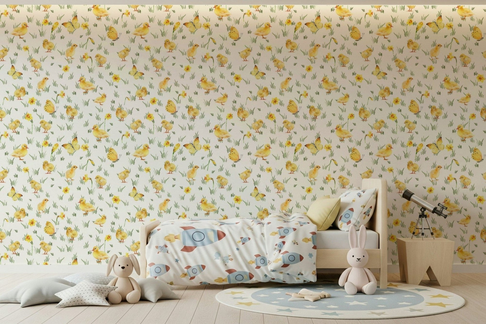 Charming countryside animal print Watercolor Chicks peel and stick wallpaper., GD7232