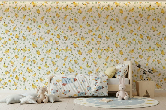 Charming countryside animal print Watercolor Chicks peel and stick wallpaper., GD7232