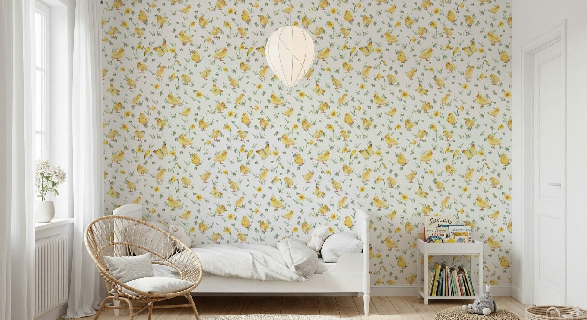 Sweet fledgling ducklings illustrate this Watercolor Chicks wallpaper mural.