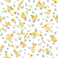 Whimsical garden butterflies and Watercolor Chicks wallpaper mural.