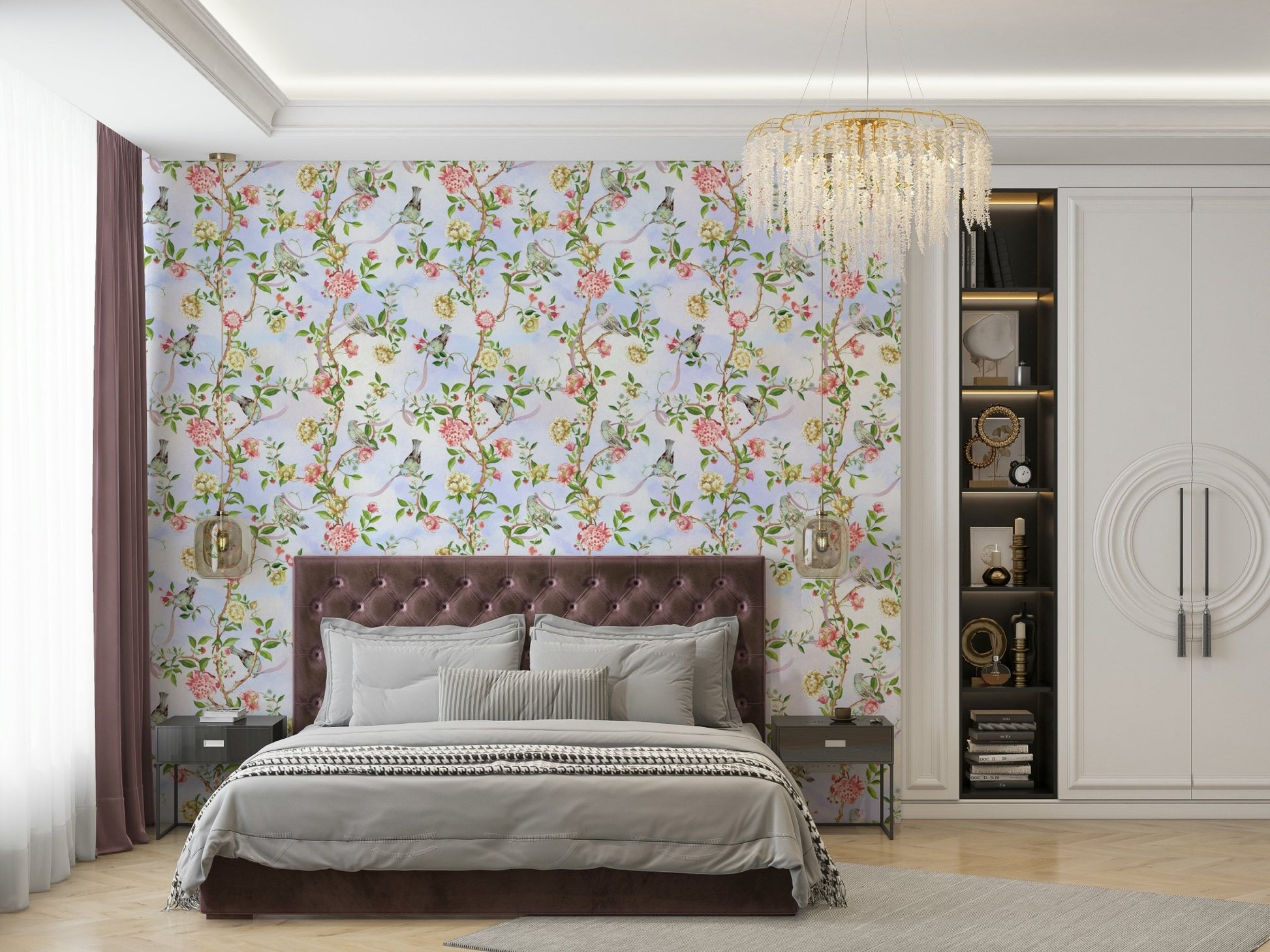 Subtle floral wallpaper for living room

