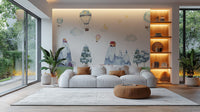 Whimsical wallpaper with hot air balloons and mountains Kids-10

