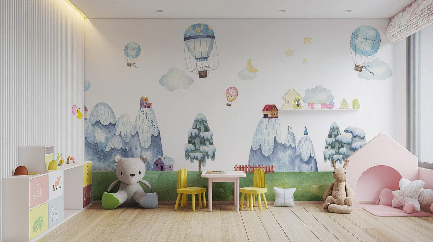 Scenic mountain wallpaper for kids' rooms
