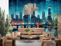 Watercolor Cityscape Wall Mural