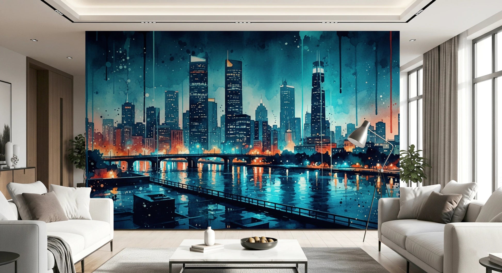 Watercolor Cityscape Wall Mural