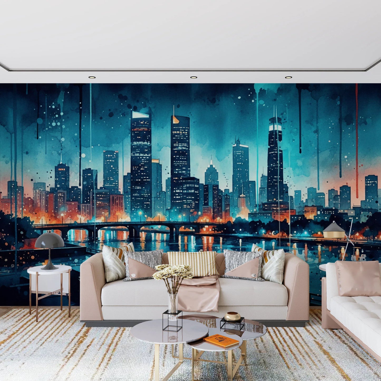 Watercolor Cityscape Wall Mural