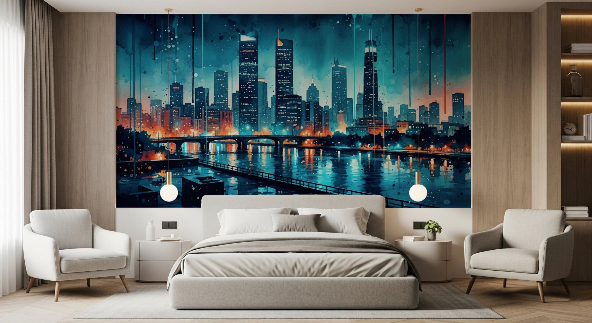 Watercolor Cityscape Wall Mural
