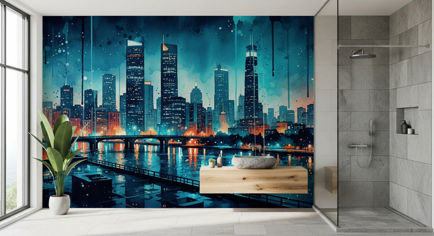 Watercolor Cityscape Wall Mural