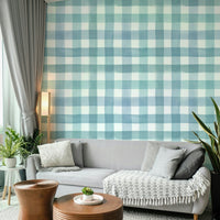 Classic plaid wall mural in soft blue tones

