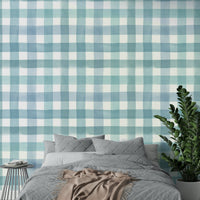 Watercolor-style blue checks wall art

