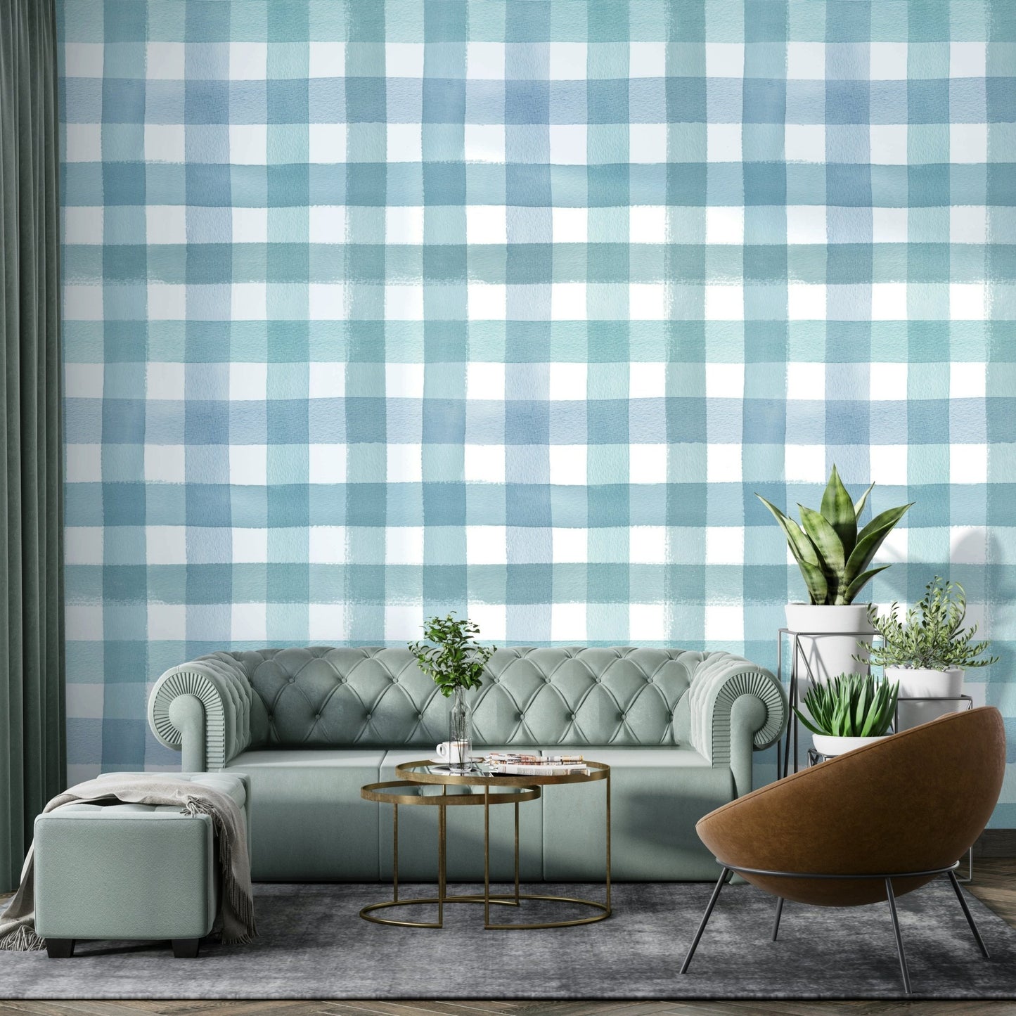 Subtle plaid wallpaper in varying blue hues


