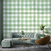 Green gingham wallpaper with watercolor texture

