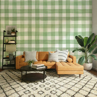 Hand-painted green checkered wall design

