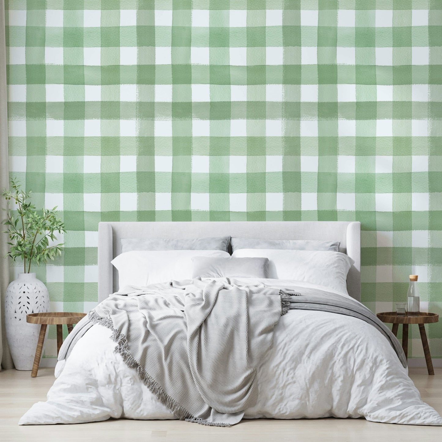 Light green gingham pattern for walls

