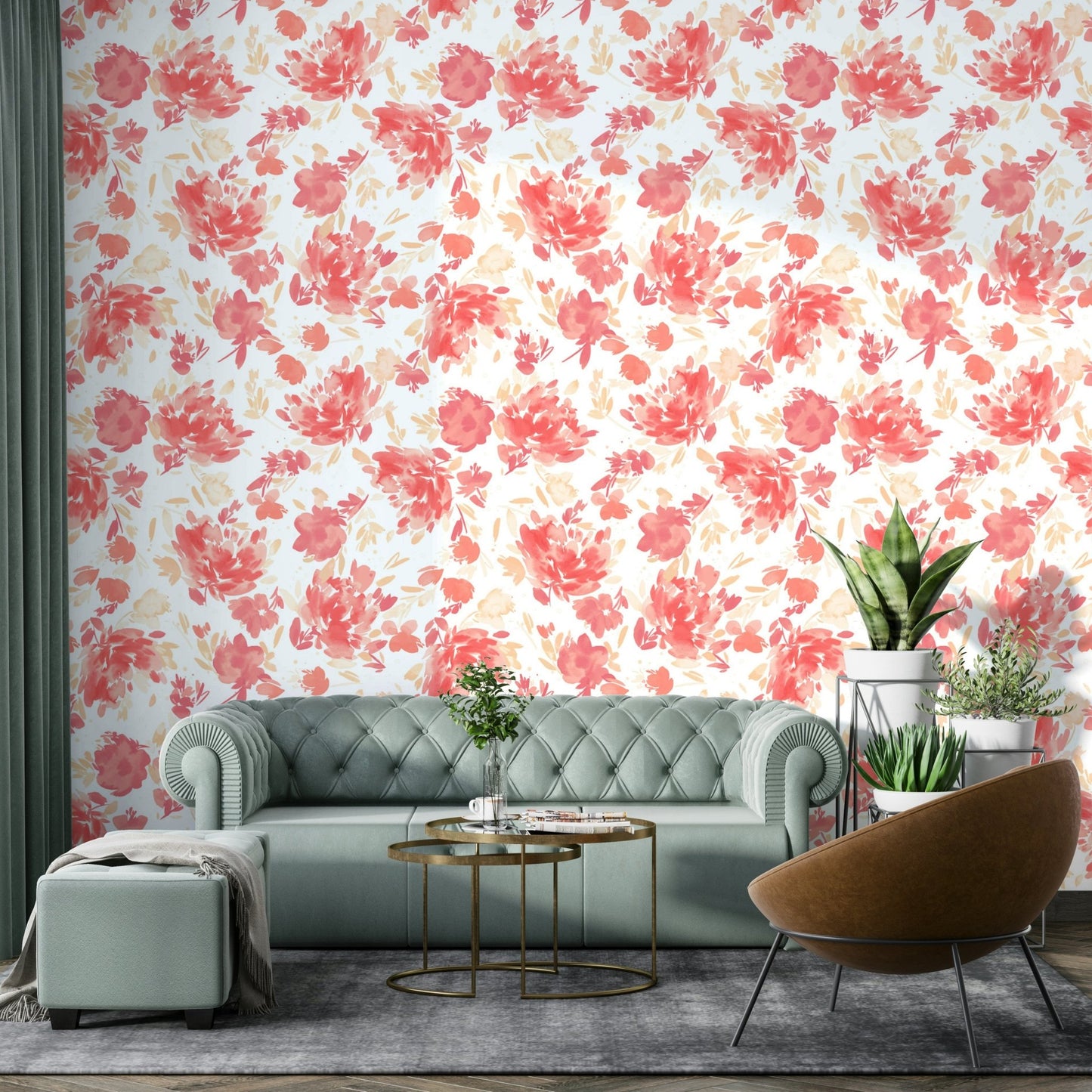 Artistic rose wall design in soft pastel shades

