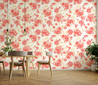 Peach coral roses mural with hand-painted style

