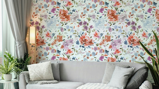 Classy floral wallpaper in red and blue tones, GD1558