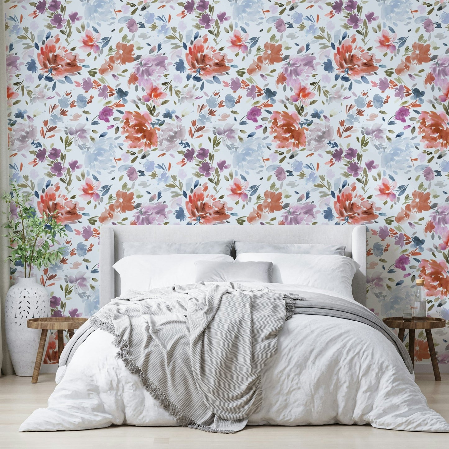 Red blue roses floral wallpaper with brushstroke effect

