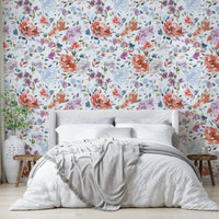 Red blue roses floral wallpaper with brushstroke effect

