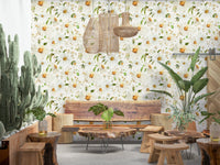 Hand-painted floral wallpaper covering Watercolor Daisy Dreams.