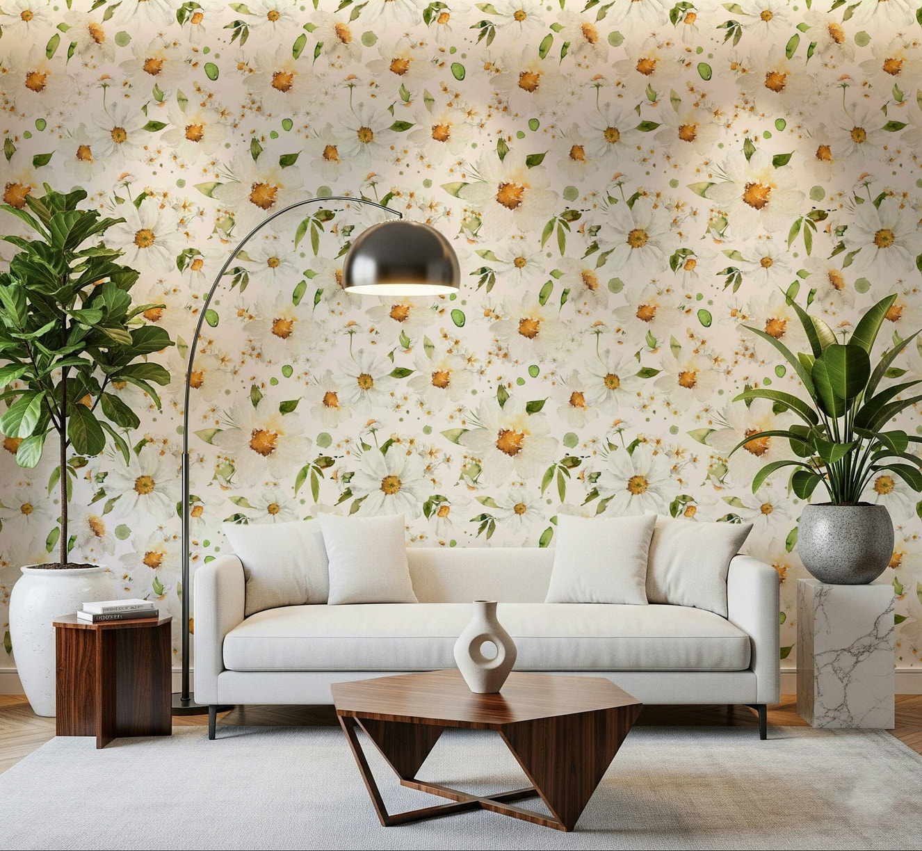 Delicate botanical wall art featuring soft watercolor daisies.