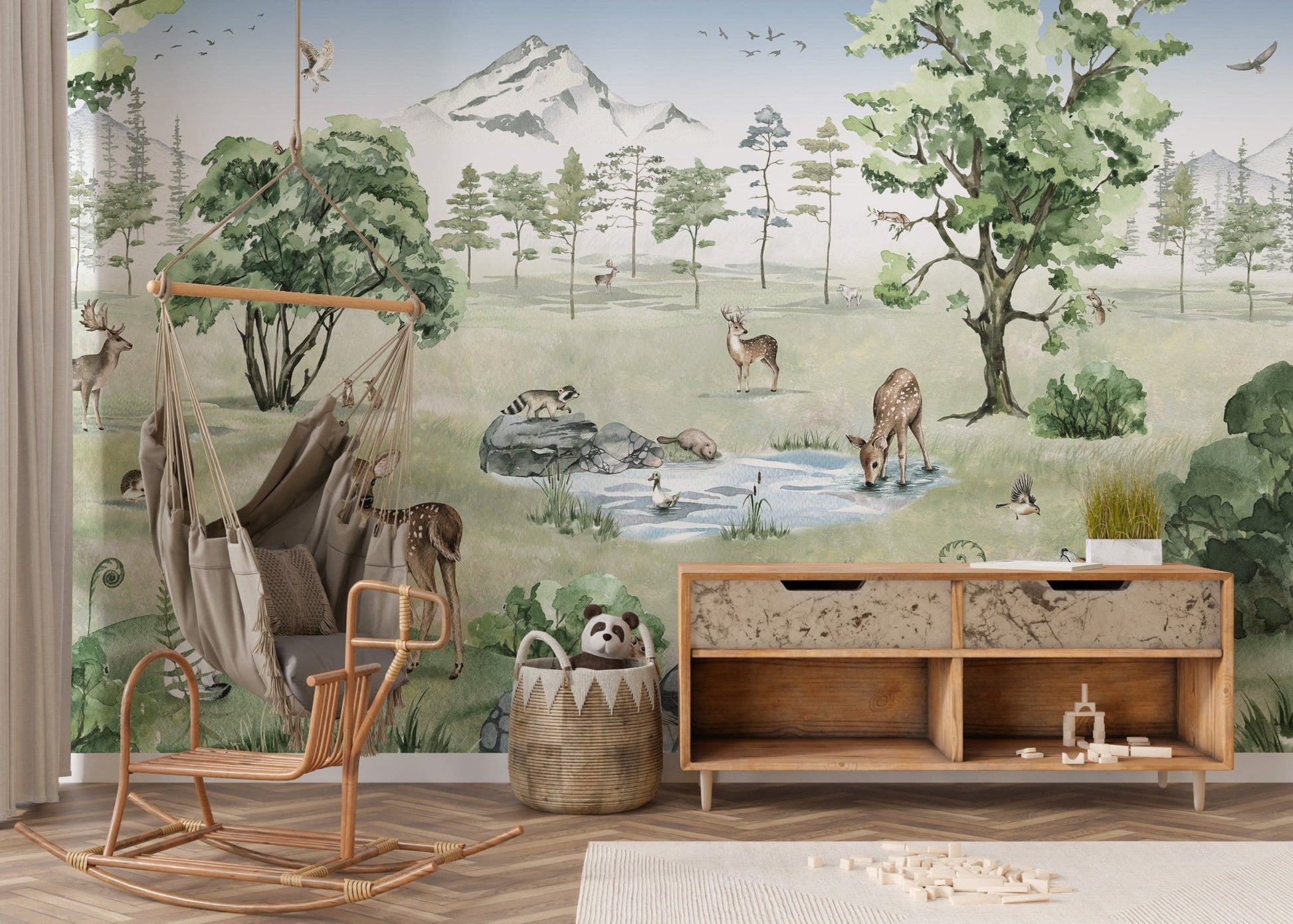 Summer animals wallpaper with deer and lush green scenery KB19