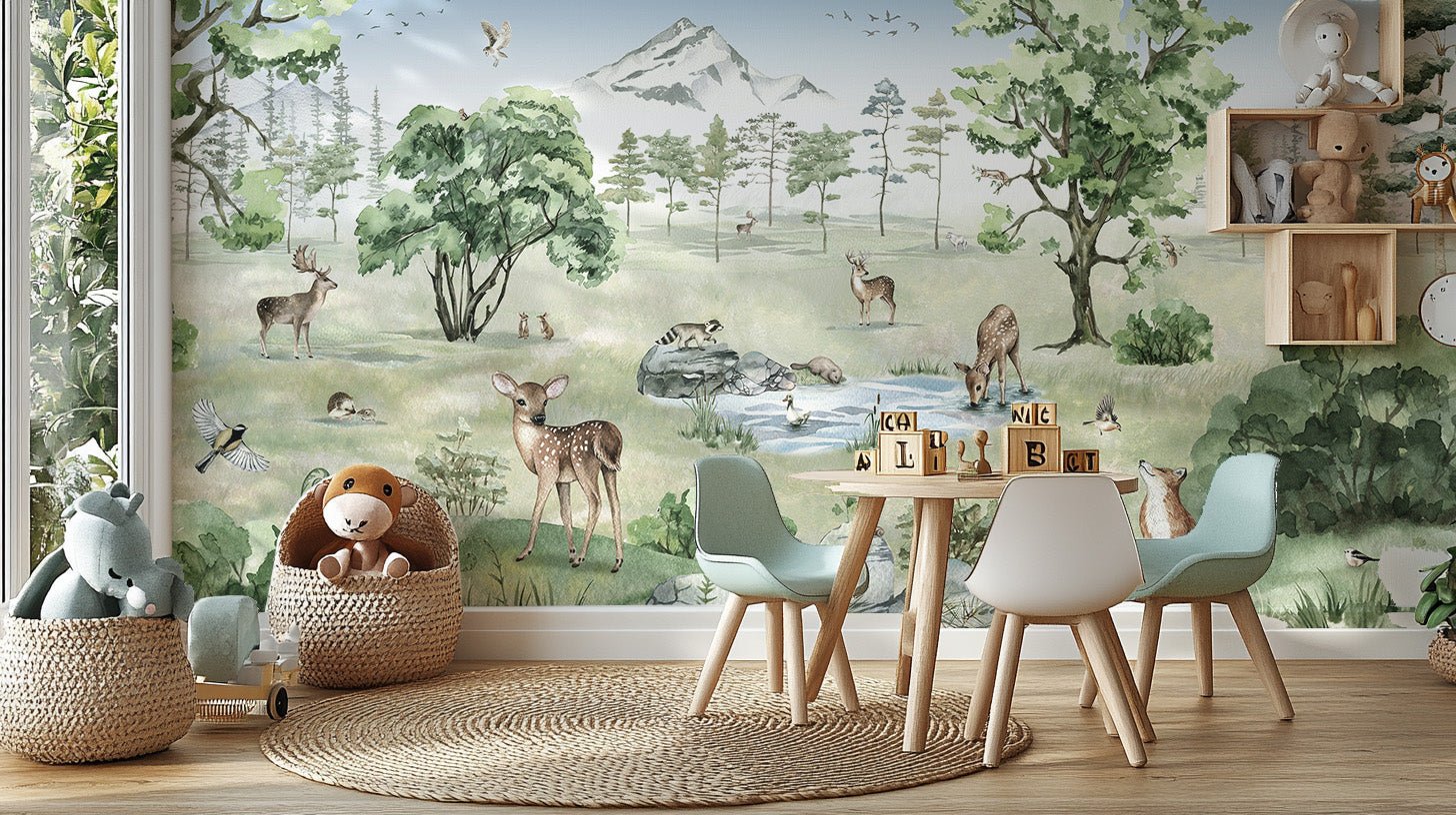 Watercolor Deer Forest summer Animals Wallpaper - Giffywalls KB19