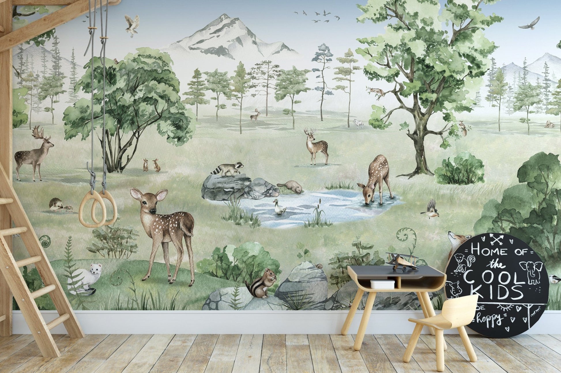Watercolor Deer Forest summer Animals Wallpaper - Giffywalls KB19