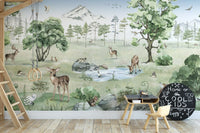 Watercolor Deer Forest summer Animals Wallpaper - Giffywalls KB19