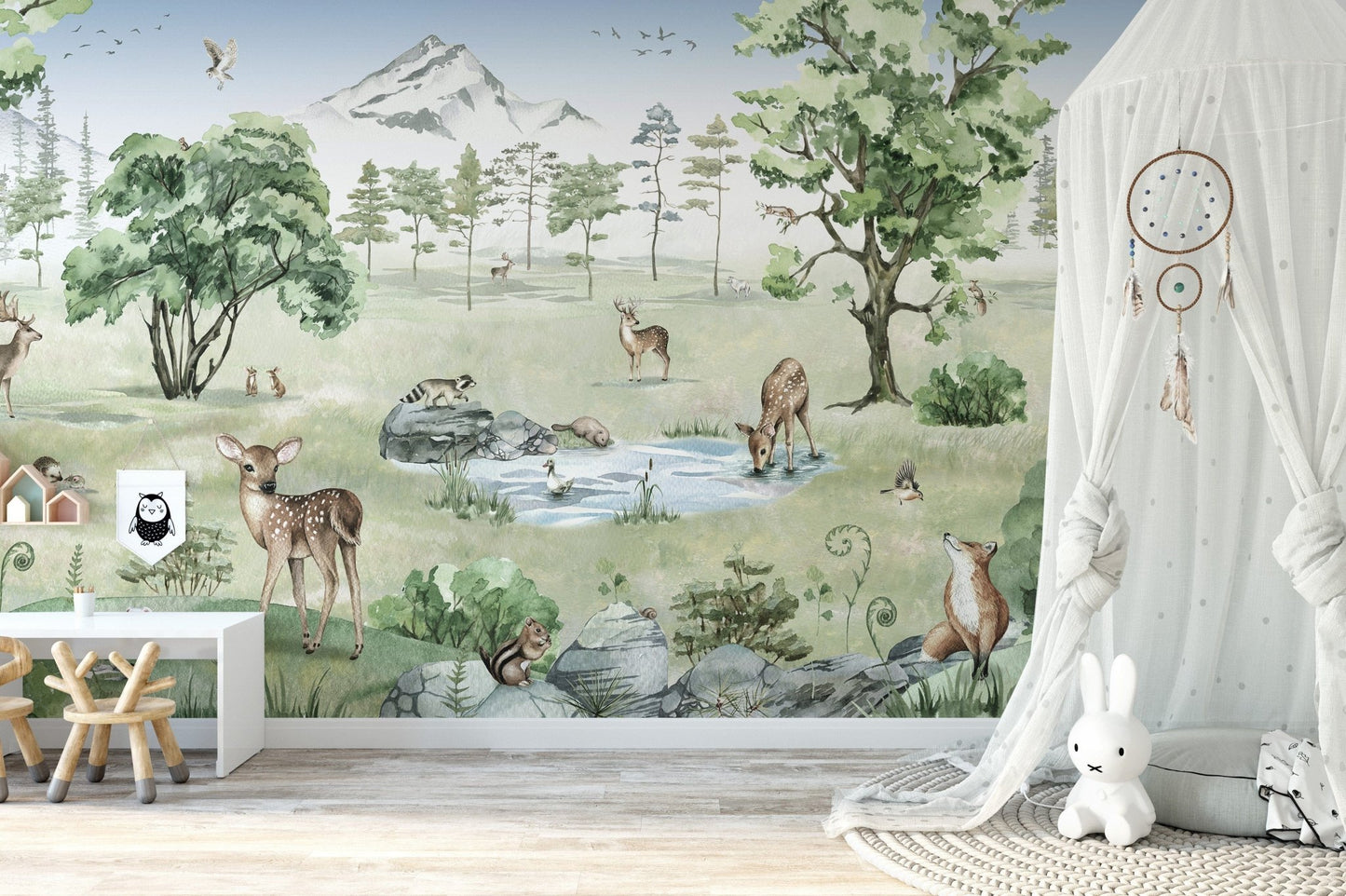 Watercolor Deer Forest summer Animals Wallpaper - Giffywalls KB19