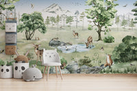 Watercolor deer wallpaper featuring forest and summer animals KB19