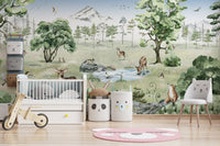 Forest-themed summer wallpaper with deer and wildlife design KB19