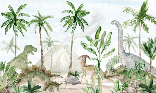 Watercolor Dinosaur Forest Wallpaper