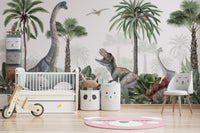 Dinosaur wallpaper for walls with tropical plants and trees KB22