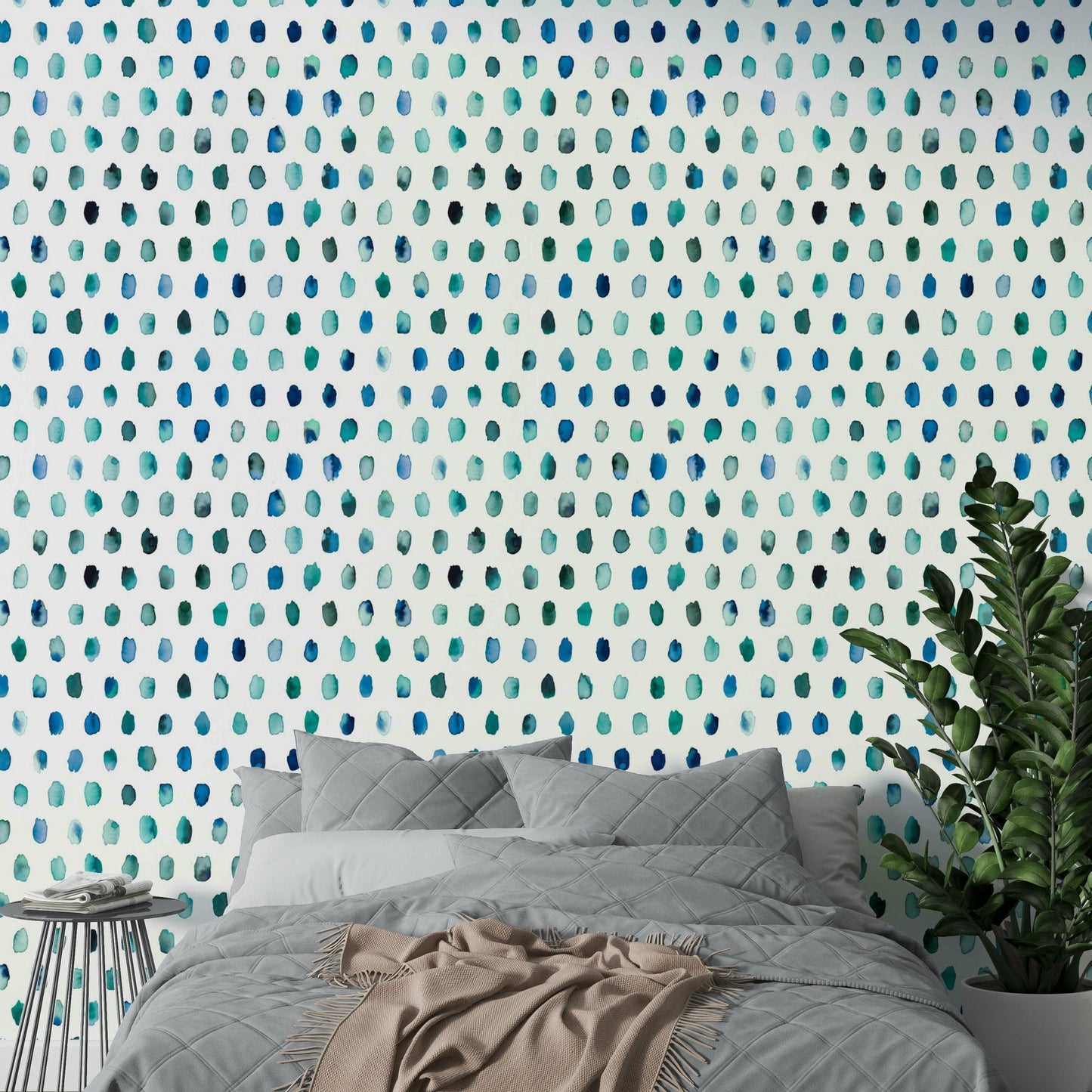 Blue watercolour dots background for wall design

