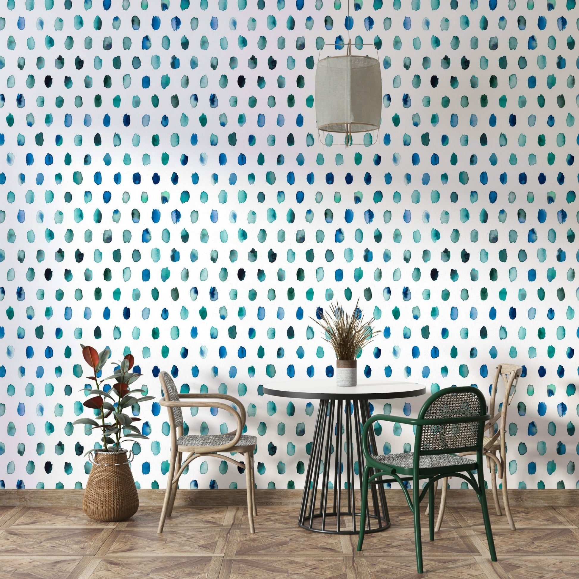 Hand-painted blue dots mural for modern walls

