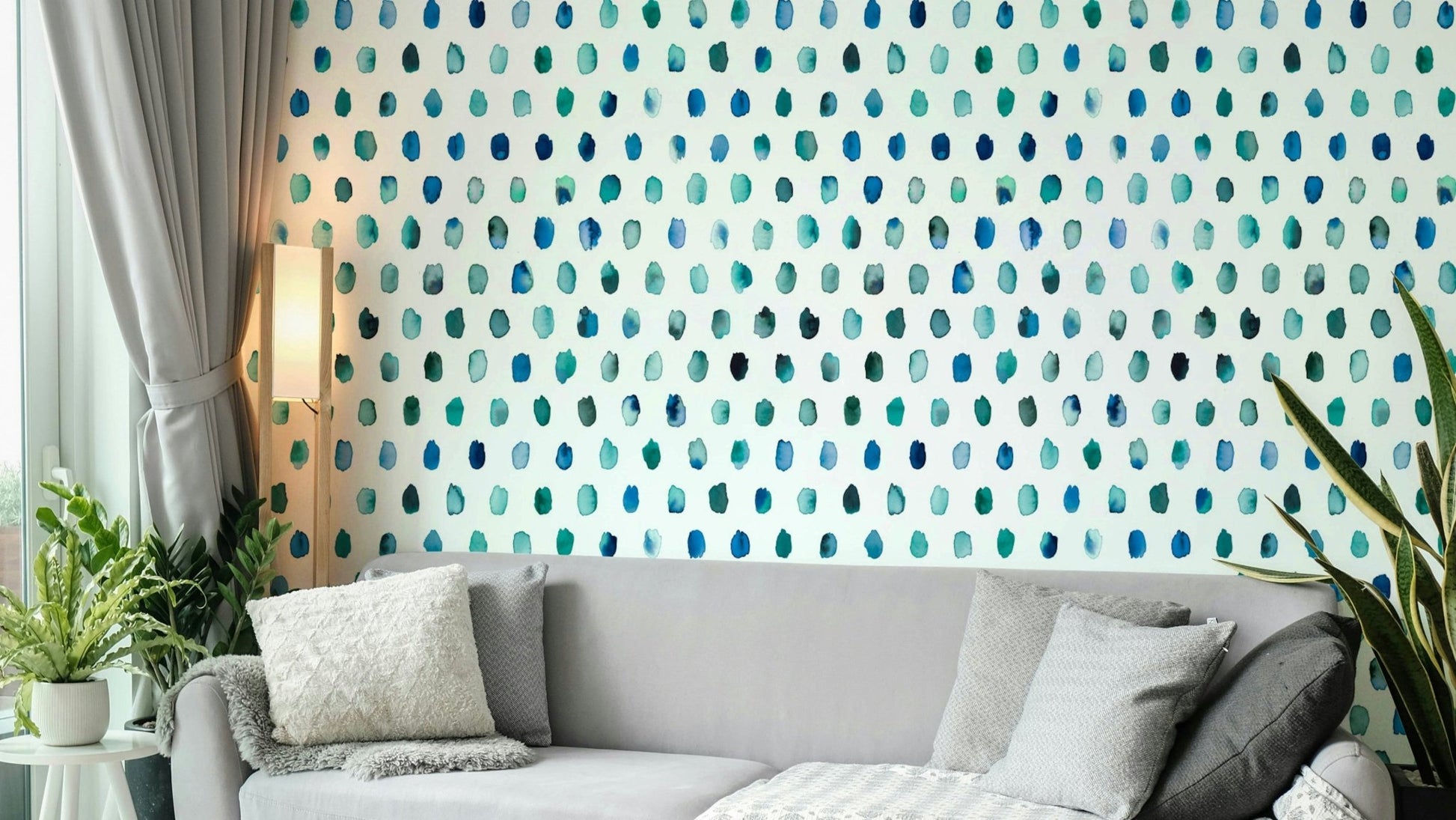 Artistic dot palette wallpaper in cool blue tones

