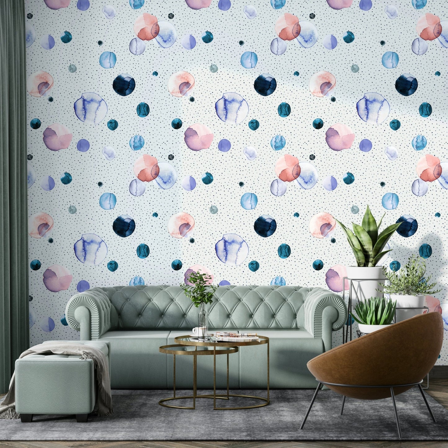 Soft watercolor dots wallpaper in space speckled design

