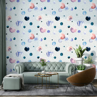 Soft watercolor dots wallpaper in space speckled design

