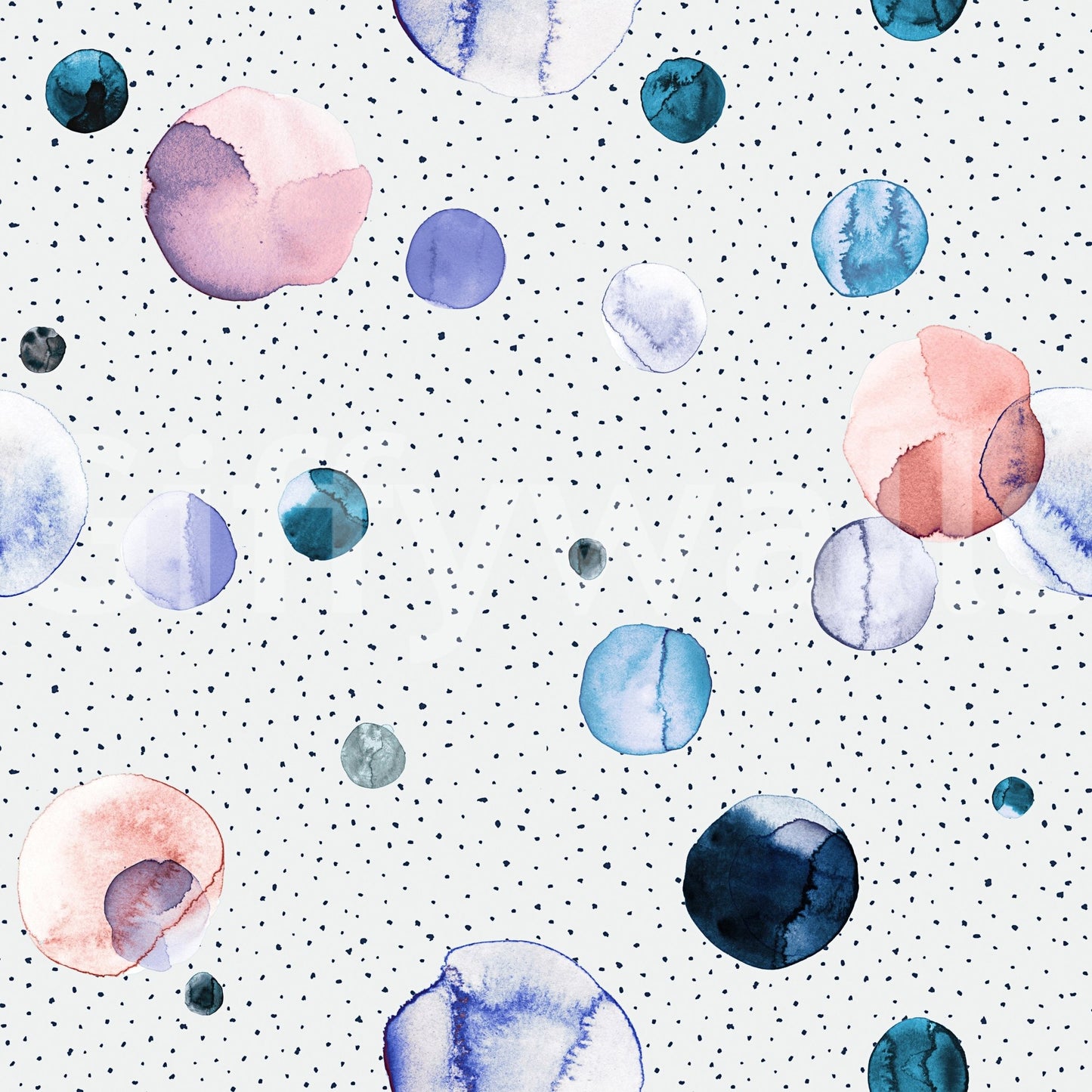 Calm watercolor dot design with a speckled space effect

