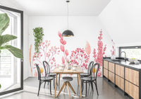 Watercolor wallpaper featuring pink and beige dried flowers.