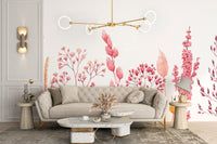 Floral watercolor wallpaper with dried ears and blossoms.