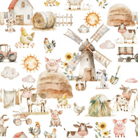 Happy pigs cows peel and stick wallpaper Watercolor Farm Fun., GD7215