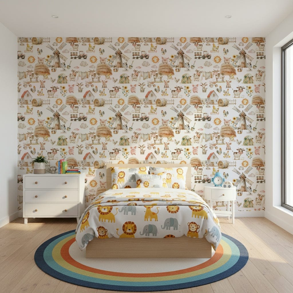 Cute farm animals wall mural Watercolor Farm Fun design., GD7215