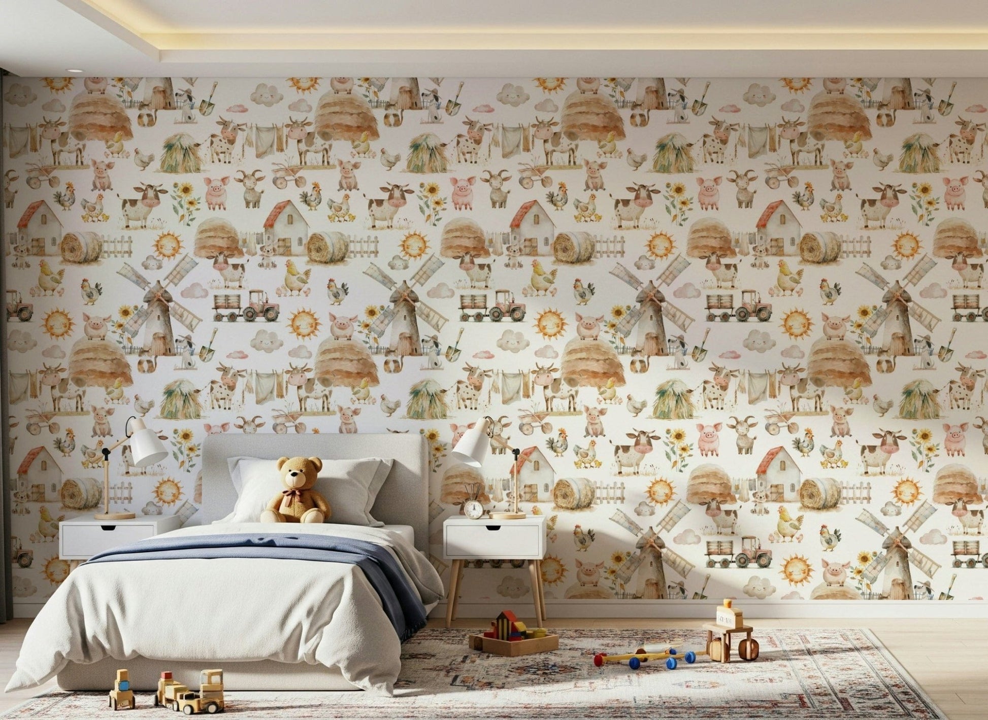Watercolor Farm Fun wallpaper for walls artistic livestock scene., GD7215