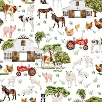 Rolling hills and farm animals Watercolor Farm Life wallpaper mural.