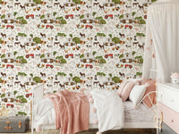 Countryside donkey sketches decorating Watercolor Farm Life wallpaper mural.