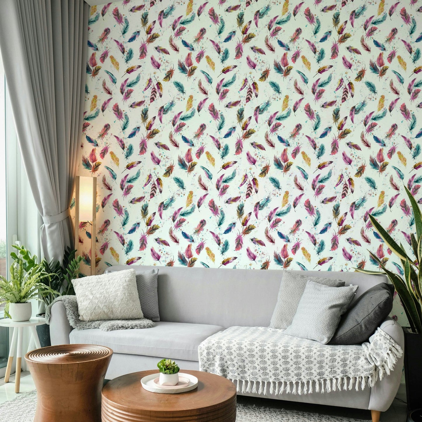 Hand-painted feather wallpaper

